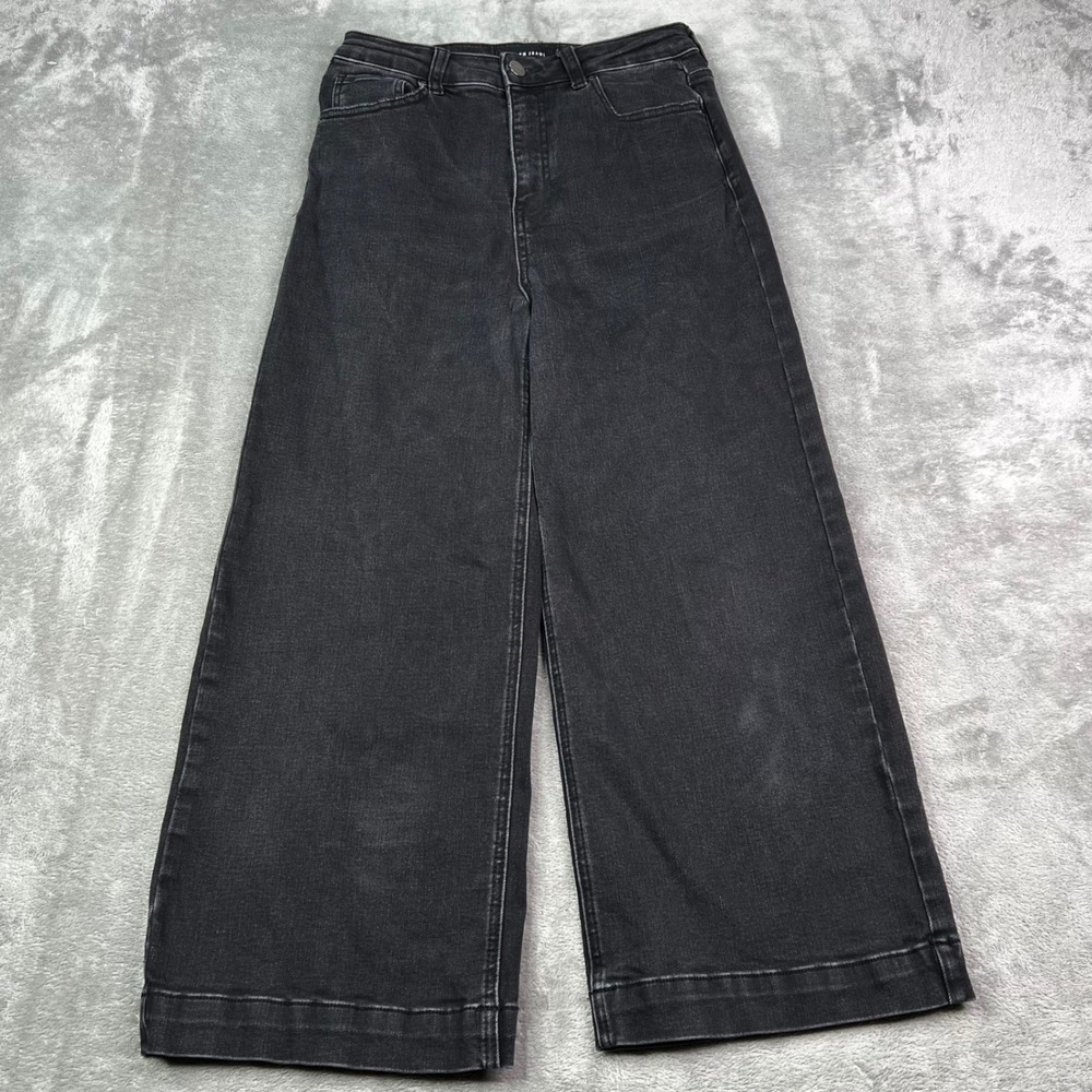 Risen Wide Leg Jeans Womens 7/28 Black Solid Stretch High Rise Denim Pants